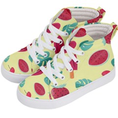 Watermelon Leaves Cherry Background Pattern Kids  Hi-top Skate Sneakers by nate14shop