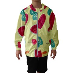 Watermelon Leaves Cherry Background Pattern Kids  Hooded Windbreaker