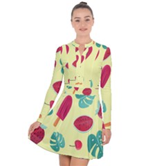 Watermelon Leaves Cherry Background Pattern Long Sleeve Panel Dress by nate14shop