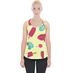 Watermelon Leaves Cherry Background Pattern Piece Up Tank Top