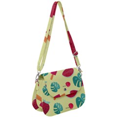 Watermelon Leaves Cherry Background Pattern Saddle Handbag by nate14shop