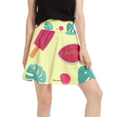 Watermelon Leaves Cherry Background Pattern Waistband Skirt by nate14shop