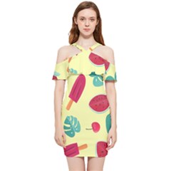 Watermelon Leaves Cherry Background Pattern Shoulder Frill Bodycon Summer Dress by nate14shop