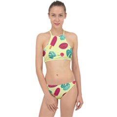 Watermelon Leaves Cherry Background Pattern Racer Front Bikini Set