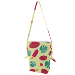 Watermelon Leaves Cherry Background Pattern Folding Shoulder Bag by nate14shop