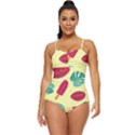 Watermelon Leaves Cherry Background Pattern Retro Full Coverage Swimsuit View1