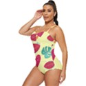 Watermelon Leaves Cherry Background Pattern Retro Full Coverage Swimsuit View2