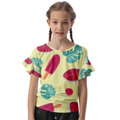Watermelon Leaves Cherry Background Pattern Kids  Cut Out Flutter Sleeves by nate14shop