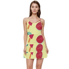 Watermelon Leaves Cherry Background Pattern Short Frill Dress by nate14shop