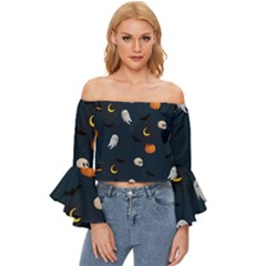 Halloween Off Shoulder Flutter Bell Sleeve Top by nate14shop