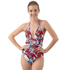 Hello-kitty Halter Cut-out One Piece Swimsuit by nate14shop