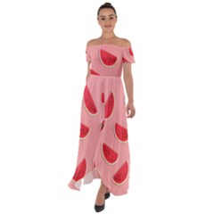 Water Melon Red Off Shoulder Open Front Chiffon Dress