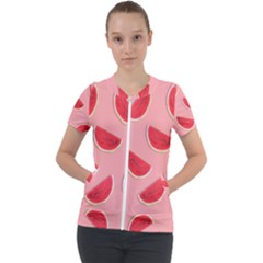 Water Melon Red Short Sleeve Zip Up Jacket