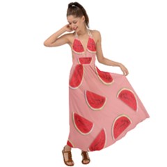 Water Melon Red Backless Maxi Beach Dress