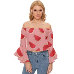 Water Melon Red Off Shoulder Flutter Bell Sleeve Top by nate14shop