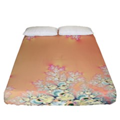 Peach Spring Frost On Flowers Fractal Fitted Sheet (queen Size)