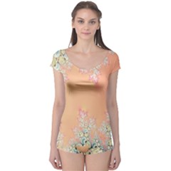 Peach Spring Frost On Flowers Fractal Boyleg Leotard  by Artist4God