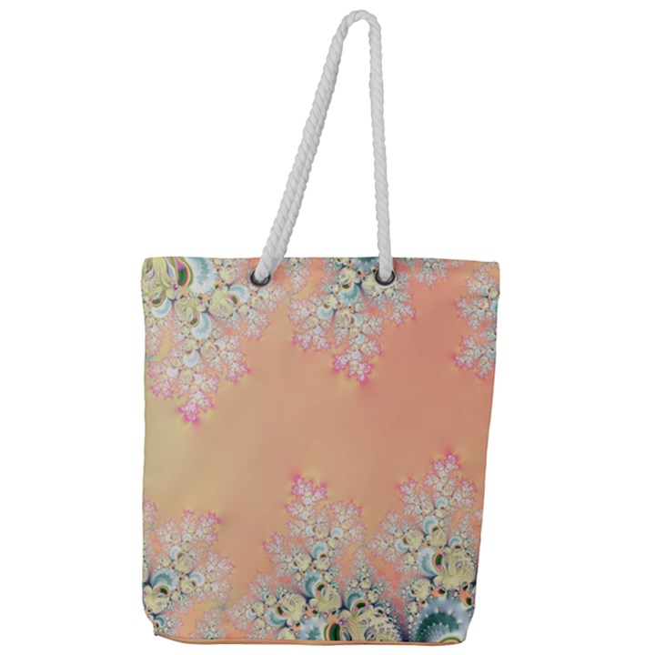 Peach Spring Frost On Flowers Fractal Full Print Rope Handle Tote (Large)