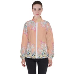 Peach Spring Frost On Flowers Fractal Women s High Neck Windbreaker by Artist4God