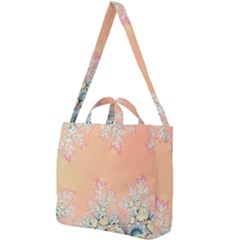 Peach Spring Frost On Flowers Fractal Square Shoulder Tote Bag