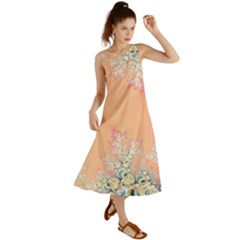 Peach Spring Frost On Flowers Fractal Summer Maxi Dress by Artist4God