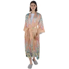 Peach Spring Frost On Flowers Fractal Maxi Satin Kimono by Artist4God