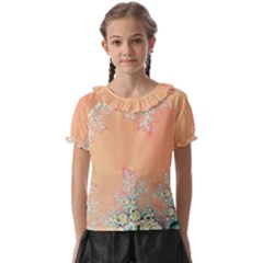 Peach Spring Frost On Flowers Fractal Kids  Frill Chiffon Blouse by Artist4God