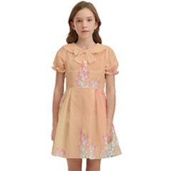 Peach Spring Frost On Flowers Fractal Kids  Bow Tie Puff Sleeve Dress