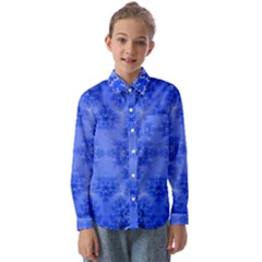 Blue Sky Over The Bluebells Frost Fractal Kids  Long Sleeve Shirt by Artist4God