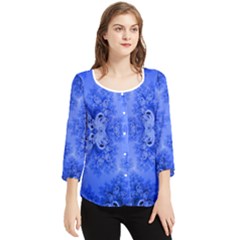 Blue Sky Over The Bluebells Frost Fractal Chiffon Quarter Sleeve Blouse by Artist4God