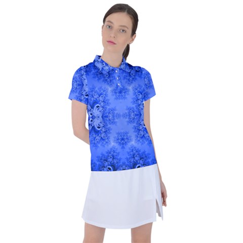 Blue Sky Over The Bluebells Frost Fractal Women s Polo Tee by Artist4God