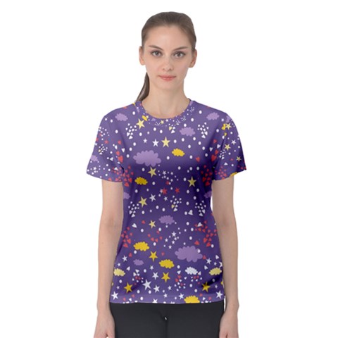 Pattern-cute-clouds-stars Women s Sport Mesh Tee by Jancukart