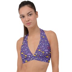 Pattern-cute-clouds-stars Halter Plunge Bikini Top