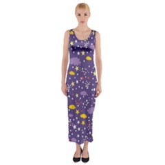 Pattern-cute-clouds-stars Fitted Maxi Dress