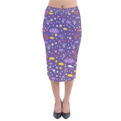 Pattern-cute-clouds-stars Velvet Midi Pencil Skirt by Jancukart