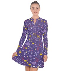 Pattern-cute-clouds-stars Long Sleeve Panel Dress