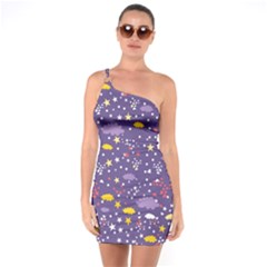 Pattern-cute-clouds-stars One Soulder Bodycon Dress