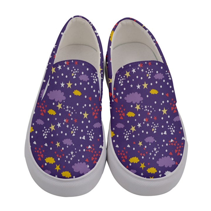 Pattern-cute-clouds-stars Women s Canvas Slip Ons