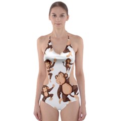 Monkey-seamless-pattern Cut-out One Piece Swimsuit by Jancukart