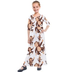Monkey-seamless-pattern Kids  Quarter Sleeve Maxi Dress