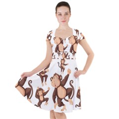 Monkey-seamless-pattern Cap Sleeve Midi Dress