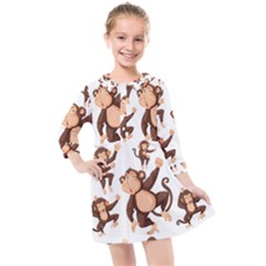 Monkey-seamless-pattern Kids  Quarter Sleeve Shirt Dress by Jancukart