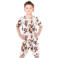 Monkey-seamless-pattern Kids  Tee And Shorts Set by Jancukart