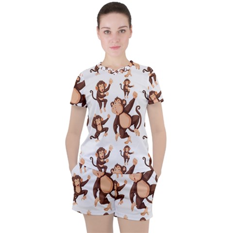 Monkey-seamless-pattern Women s Tee And Shorts Set by Jancukart