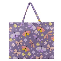 Vector-seamless-pattern-with-butterflies-beetles Zipper Large Tote Bag by Jancukart