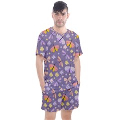 Vector-seamless-pattern-with-butterflies-beetles Men s Mesh Tee And Shorts Set