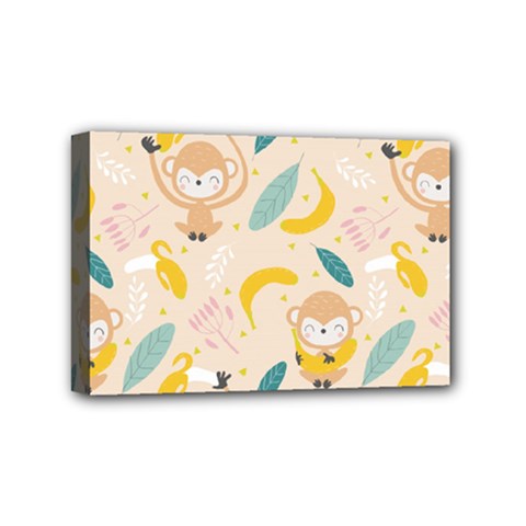 Cute-monkey-banana-seamless-pattern-background Mini Canvas 6  X 4  (stretched) by Jancukart