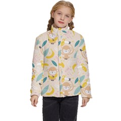 Cute-monkey-banana-seamless-pattern-background Kids  Puffer Bubble Jacket Coat