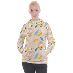Cute-monkey-banana-seamless-pattern-background Women s Hooded Pullover by Jancukart