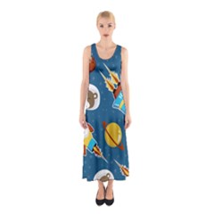 Seamless-pattern-vector-with-spacecraft-funny-animals-astronaut Sleeveless Maxi Dress by Jancukart